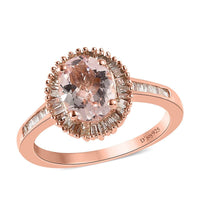 Pink Morganite and Diamond Halo Ring in Vermeil Rose Gold Over Sterling Silver 1.25 ctw