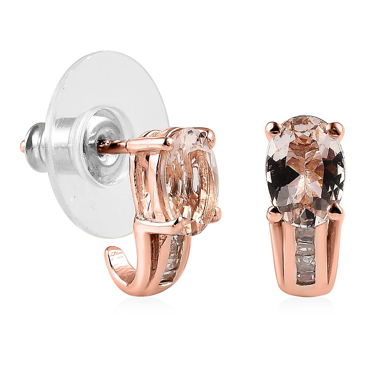 Marropino Morganite and Diamond J Hoop Earrings in Vermeil Rose Gold Over Sterling Silver 1.35 ctw
