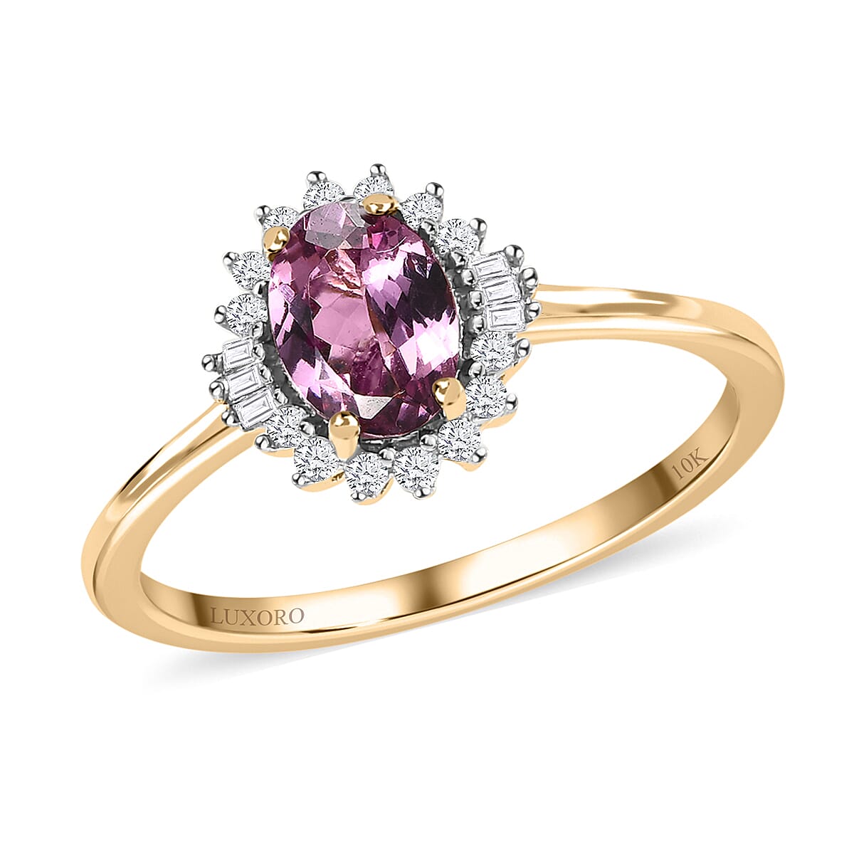 Luxoro 10K Yellow Gold AA Narsipatnam Purple Spinel and Diamond Halo Ring 0.90 ctw