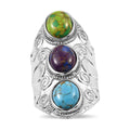 Mojave Blue, Purple and Green Turquoise 3 Stone Ring in Stainless Steel 7.85 ctw - Sticky add to cart bar