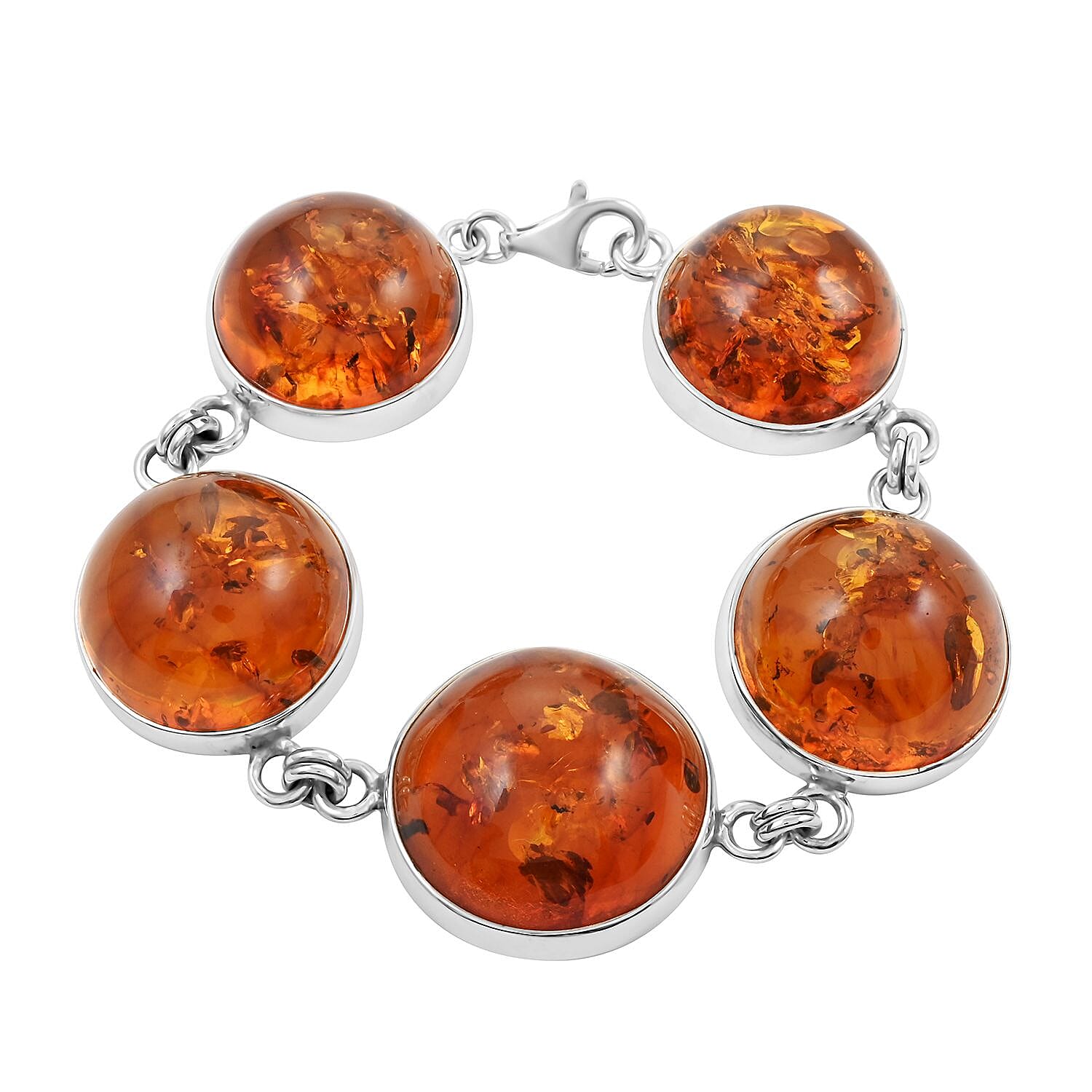 Baltic Amber Round Cab Bracelet in Sterling Silver (7.50 In)