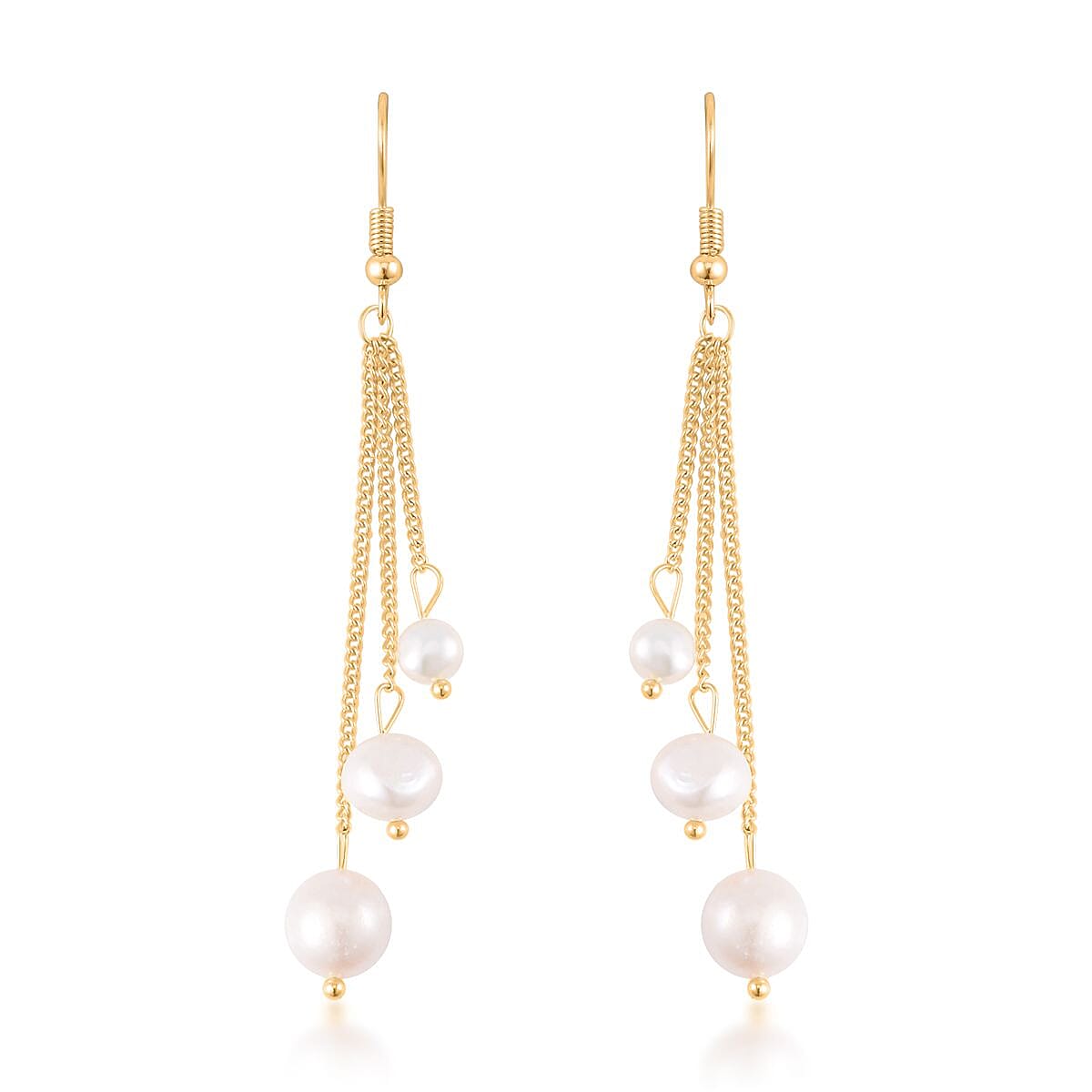 White Fresh Water Pearl Dangle Earrings in Silvertone