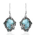 Artisan Crafted Larimar and Madagascar Paraiba Apatite Dragonfly Dangle Earrings in Sterling Silver 13.60 ctw - Sticky add to cart bar