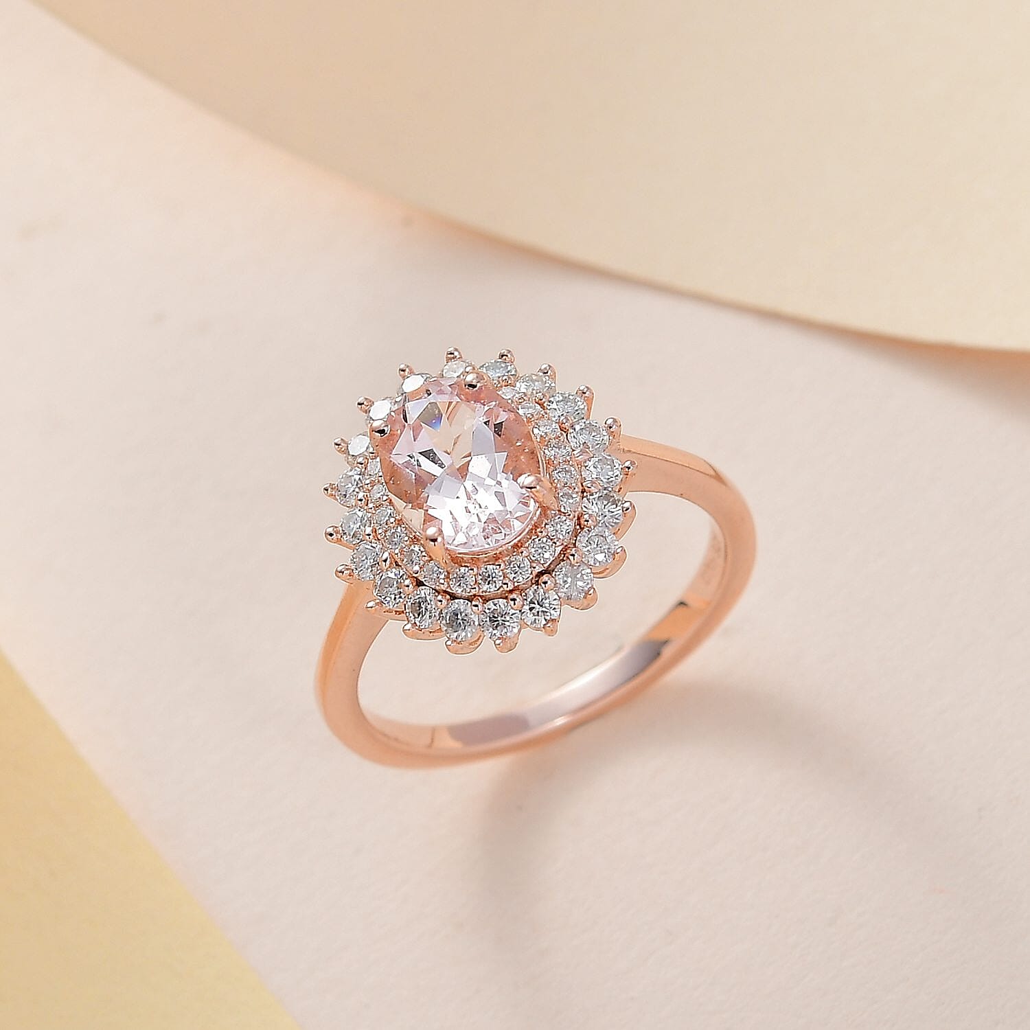 Pink Morganite and Moissanite Floral Ring in Vermeil Rose Gold Over Sterling Silver 1.65 ctw