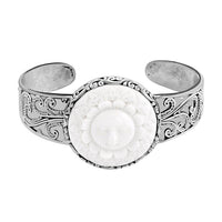 Bali Legacy Carved Bone Cuff Bracelet in Sterling Silver (7.50 In)