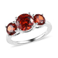 Simulated Garnet Color Diamond 3 Stone Ring in Sterling Silver 3.75 ctw - Sticky add to cart bar