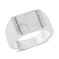Marvelous Meteorite Men's Ring in Rhodium Over Sterling Silver