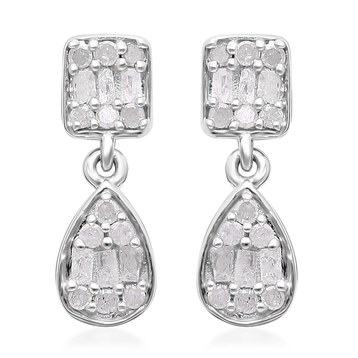 Diamond Dangle Earrings in Platinum Over Sterling Silver 0.25 ctw