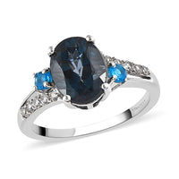 London Blue Topaz and Multi Gemstone Ring in Platinum Over Sterling Silver 2.65 ctw (Del. in 7-10 Days)