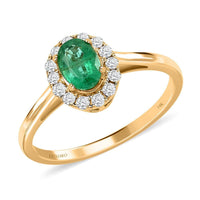 Certified Luxoro 14K Yellow Gold AAA Kagem Zambian Emerald and G-H I2 Diamond Ring 1.05 ctw (Del. in 3-5 Days)