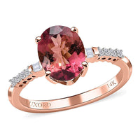 Luxoro 14K Rose Gold AAA Morro Redondo Pink Tourmaline and Diamond Ring 1.80 ctw