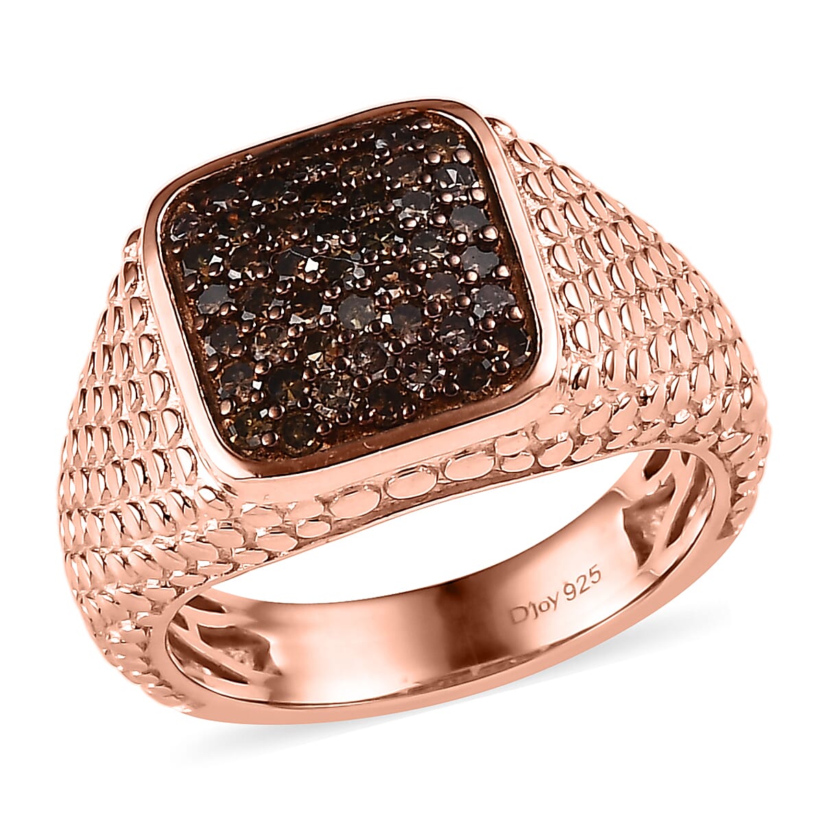 Natural Champagne Diamond Men's Ring in Vermeil Rose Gold Over Sterling Silver 1.00 ctw