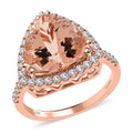 Certified and Appraised Iliana 18K Rose Gold AAA Marropino Morganite and G-H SI Diamond Halo Ring 4.85 Grams 5.75 ctw - Sticky add to cart bar