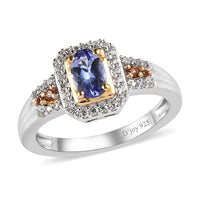 Tanzanite, Brown and White Zircon Halo Ring in Vermeil YG and Platinum Over Sterling Silver 0.75 ctw