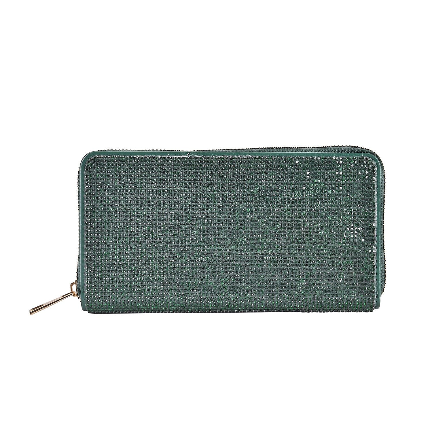 Champagne Color Sparkling Rhinestone and Fuax Leather Wallet (7.5"x0.98"x3.9")