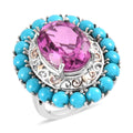 Radiant Orchid Quartz (Triplet) and Sleeping Beauty Turquoise Halo Ring in Vermeil RG and Platinum Over Sterling Silver 14.65 ctw - Sticky add to cart bar