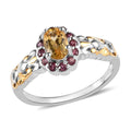 Premium Brazilian Heliodor and Orissa Rhodolite Garnet Ring in Vermeil Yellow Gold and Platinum Over Sterling Silver 0.70 ctw - Sticky add to cart bar