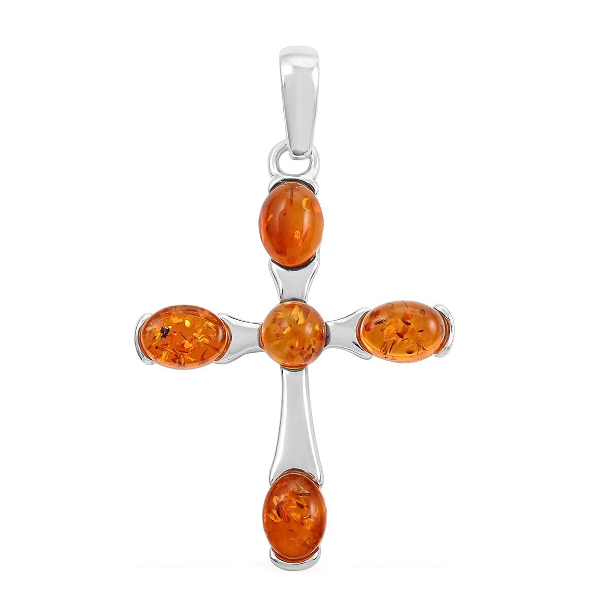 Baltic Amber Cross Pendant in Sterling Silver
