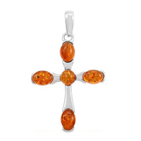 Baltic Amber Cross Pendant in Sterling Silver
