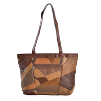 Multi Color Patch Work Genuine Sheep Leather Tote Bag (14.5"x10.2"x3.5")