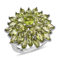 Premium Peridot Floral Spray Ring in Platinum Over Sterling Silver 6.40 ctw