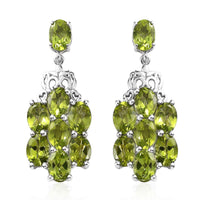 Premium Peridot Floral Dangle Earrings in Platinum Over Sterling Silver 12.50 ctw