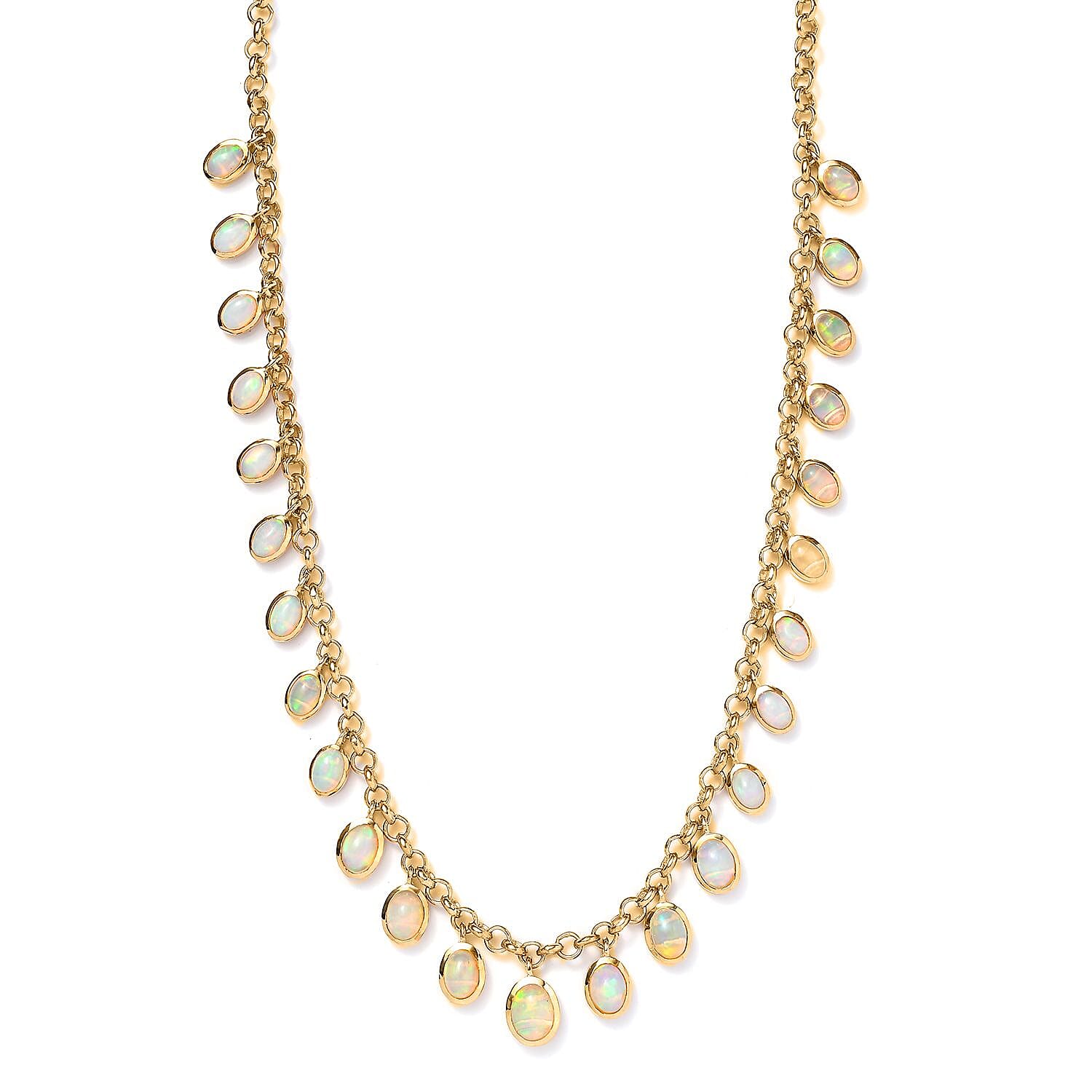 Premium Ethiopian Welo Opal Necklace 18 Inches in Vermeil Yellow Gold Over Sterling Silver 10.00 ctw