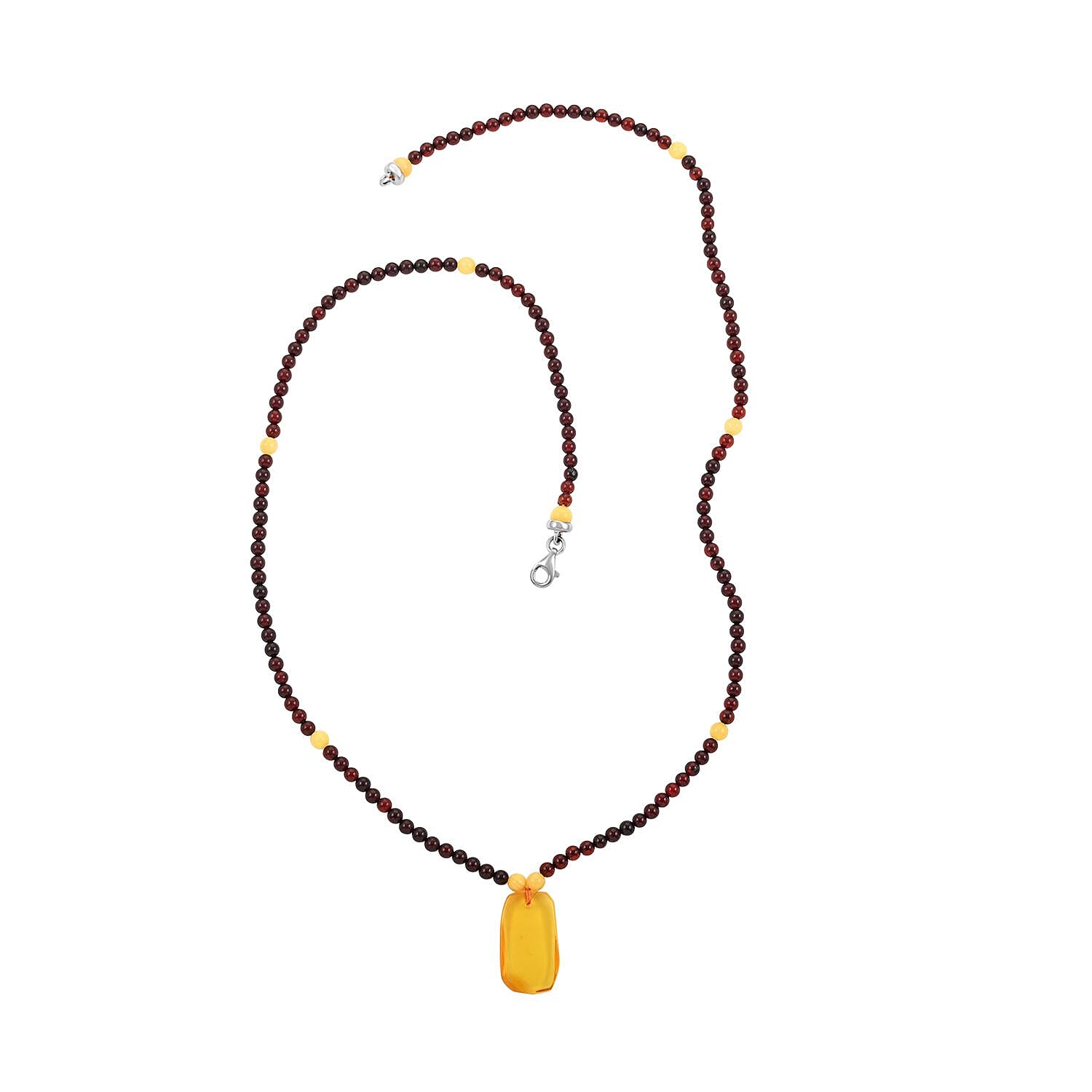 Multi Colored Amber Necklace 25 Inches in Sterling Silver