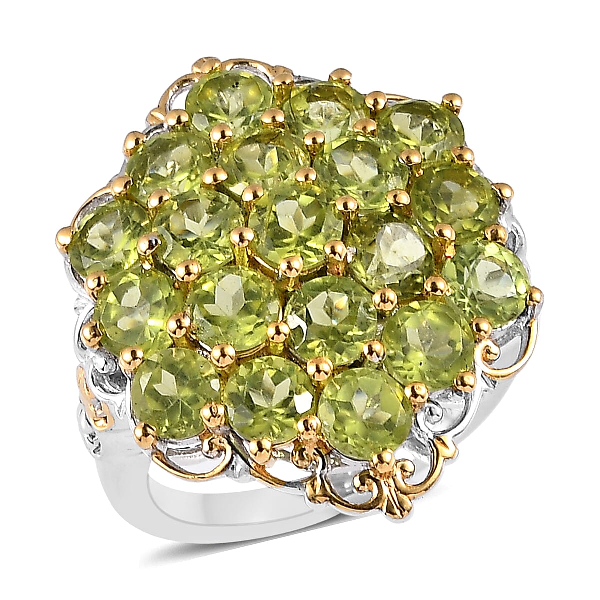 Premium Peridot Cluster Ring in Vermeil YG and Platinum Over Sterling Silver (Size 10.0) 5.35 ctw