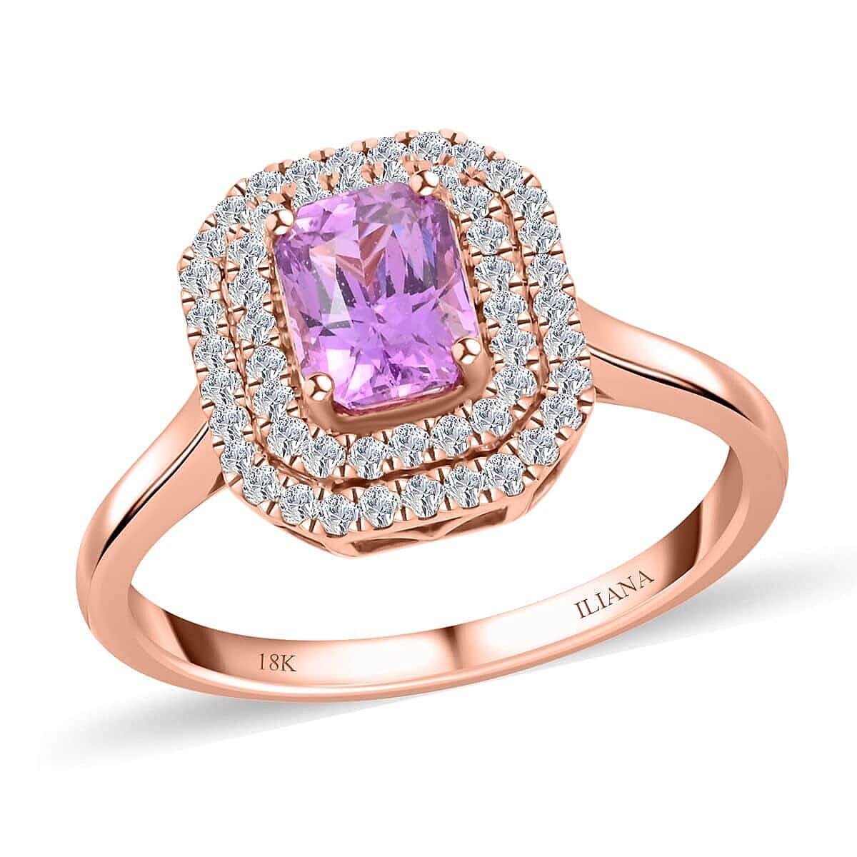 One Of A Kind Certified & Appraised Iliana 18K Rose Gold Madagascar Pink Sapphire and SI Diamond Double Halo Ring (Size 7.0) 1.80 ctw
