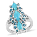Natural Arizona Sleeping Beauty Turquoise and Malgache Neon Apatite Elongated Floral Ring in Platinum Over Sterling Silver 21.90 ctw - Sticky add to cart bar