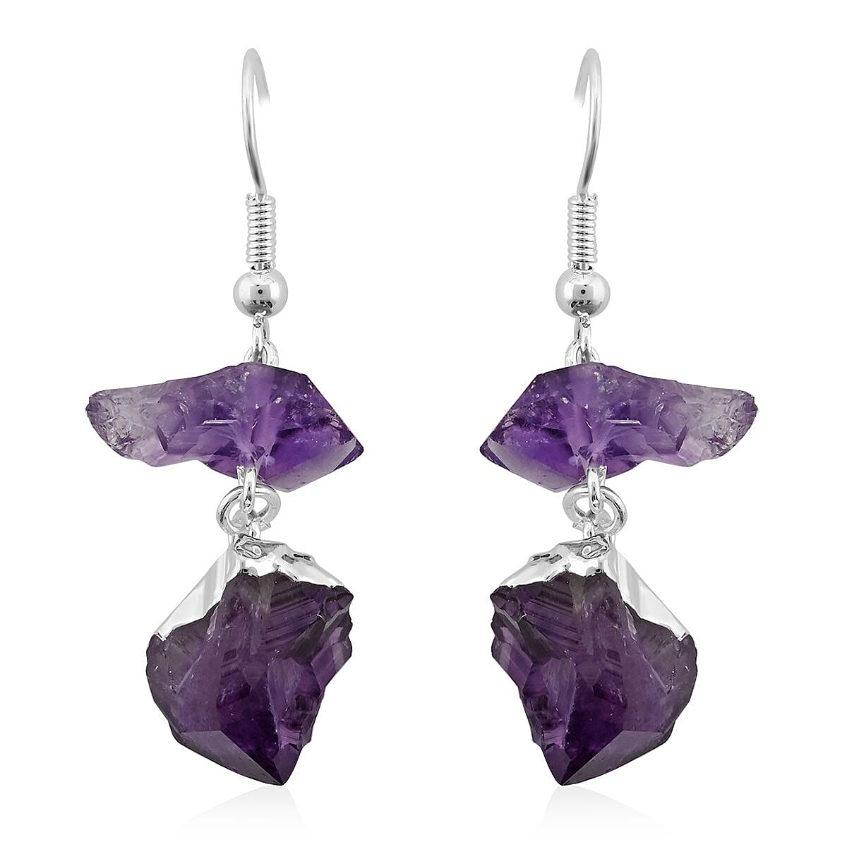 Amethyst Earrings in Silvertone 16.00 ctw