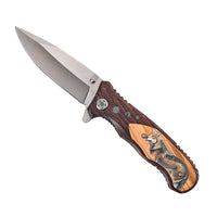 Brown Portable Folding Fox Printed Pattern Stainless Steel Knife (7.71")