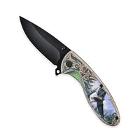 Brown Portable Folding Eagle Printed Pattern Stainless Steel Knife (7.67")