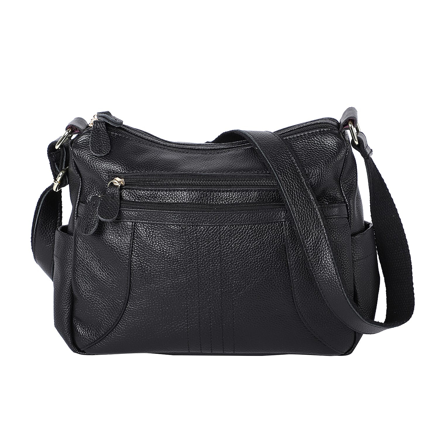 Black Color Durable Genuine Leather Crossbody Bag with Shoulder Strap