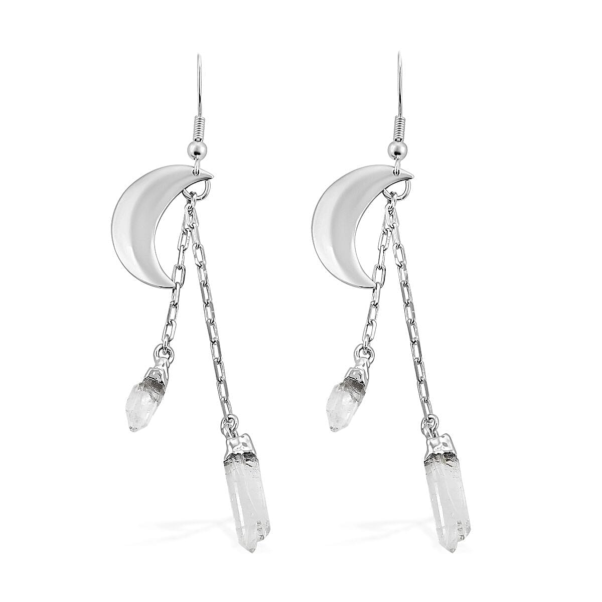 Crystal Point Moon Earrings in Silvertone 11.00 ctw