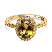 Luxoro 14K Yellow Gold Premium Golden Tanzanite and I3 Natural Yellow Diamond Halo Ring 2.25 ctw (Del. in 7-10 Days)