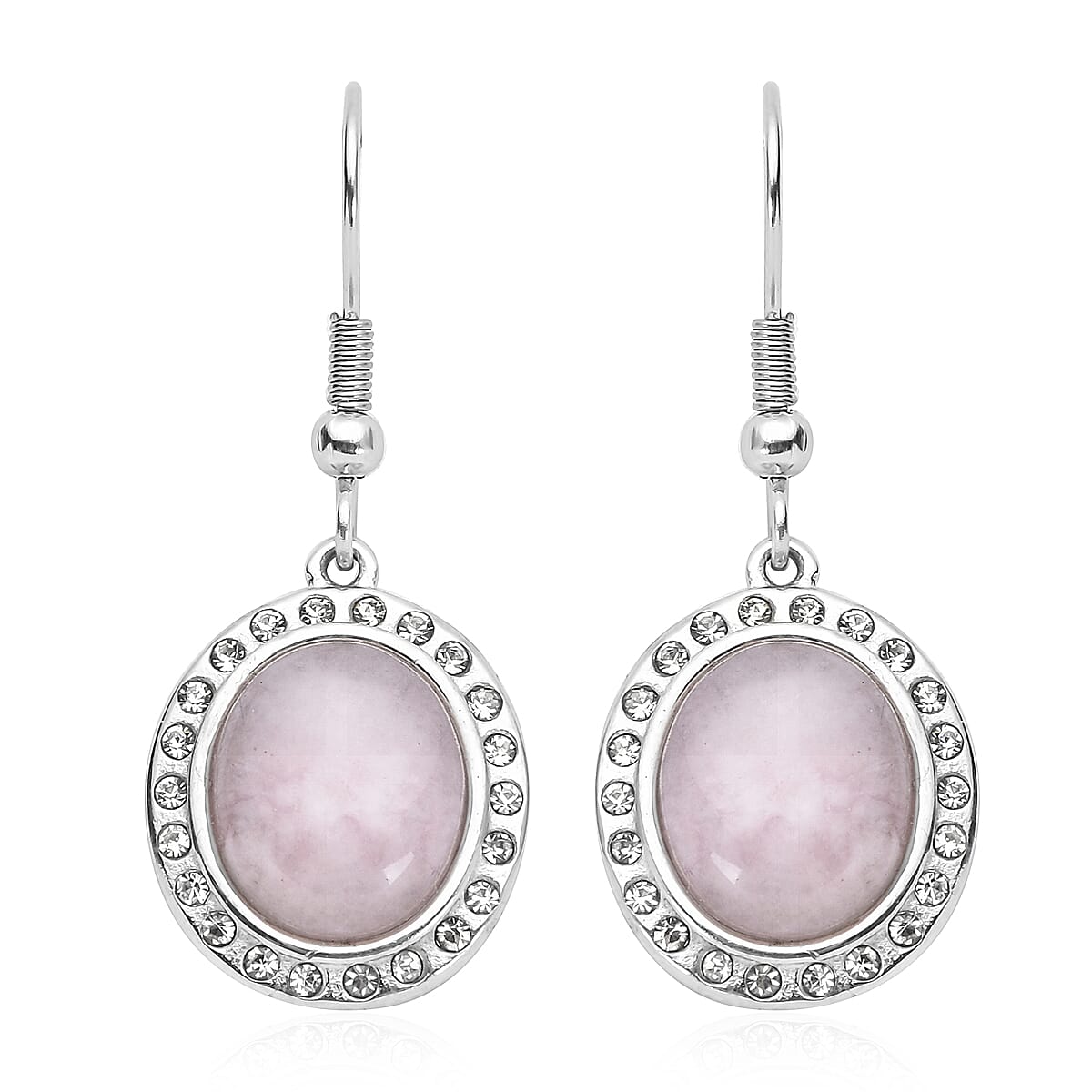 Galilea Rose Quartz (Ovl 12x10 mm), Austrian Crystal Dangle Earrings in Stainless Steel 4.50 ctw