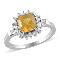 Fissure Filled Yellow Sapphire, Natural White Zircon and Diamond Ring in Platinum Over Sterling Silver (Size 9.0) 1.90 ctw