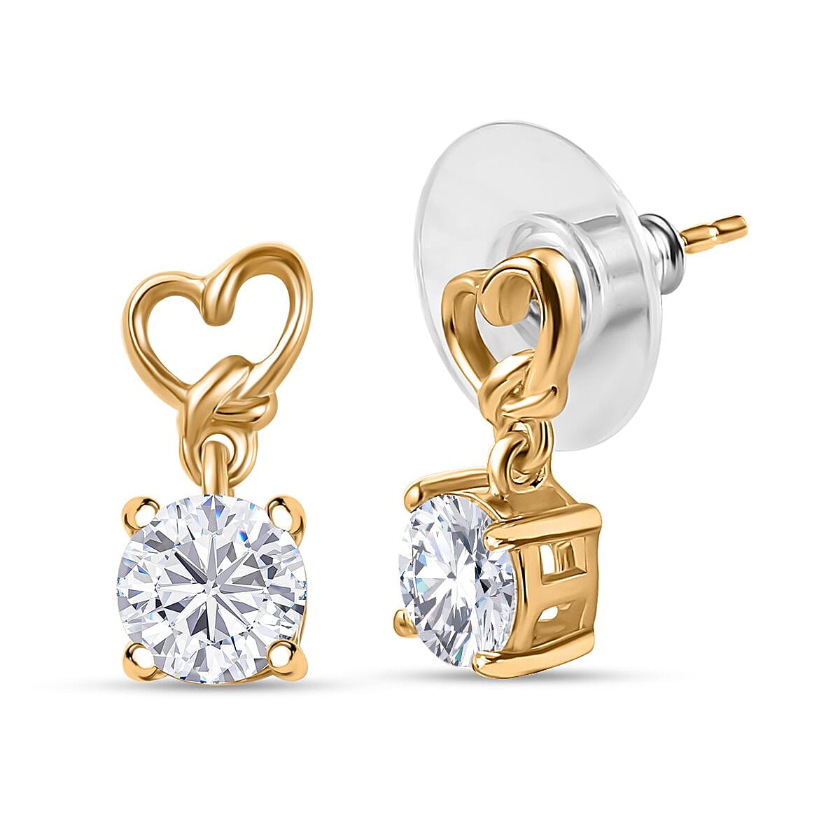 LUSTRO STELLA Made with Finest CZ Solitaire Stud Earrings in 14K YG Over Sterling Silver 3.30 ctw