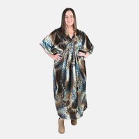 Winlar Teal Cheetah Print Kaftan with Drawstring