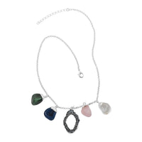 Multi Gemstone Necklace 16-18 Inches in Silvertone 95.00 ctw