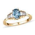 Luxoro 10K Yellow Gold AAA Santa Maria Aquamarine, Moissanite Ring 0.90 ctw - Sticky add to cart bar
