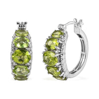 Premium Peridot and White Zircon Hoop Earrings in Platinum Over Sterling Silver 7.90 ctw