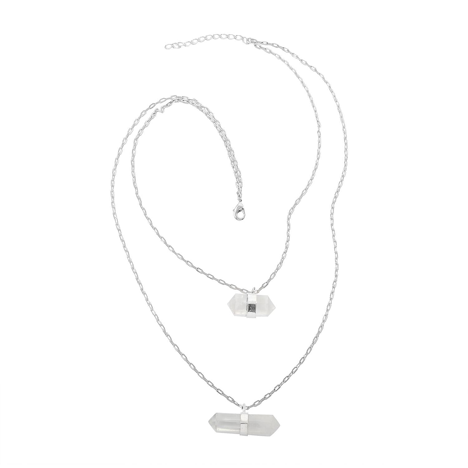 Crystal Double Layer Necklace 21-23 Inches in Silvertone