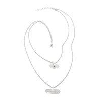 Crystal Double Layer Necklace 21-23 Inches in Silvertone