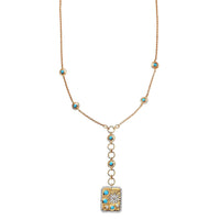 Sleeping Beauty Turquoise and Moissanite 1.85 ctw Celestial Medallion Coin Necklace 18 Inches in Vermeil Yellow Gold Over Sterling Silver