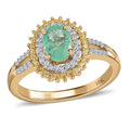One Time Only Luxoro 10K Yellow Gold Premium Boyaca Colombian Emerald, Moissanite, Natural Yellow Diamond (I3) Double Halo Ring (Size 6.0) 1.00 ctw - Sticky add to cart bar