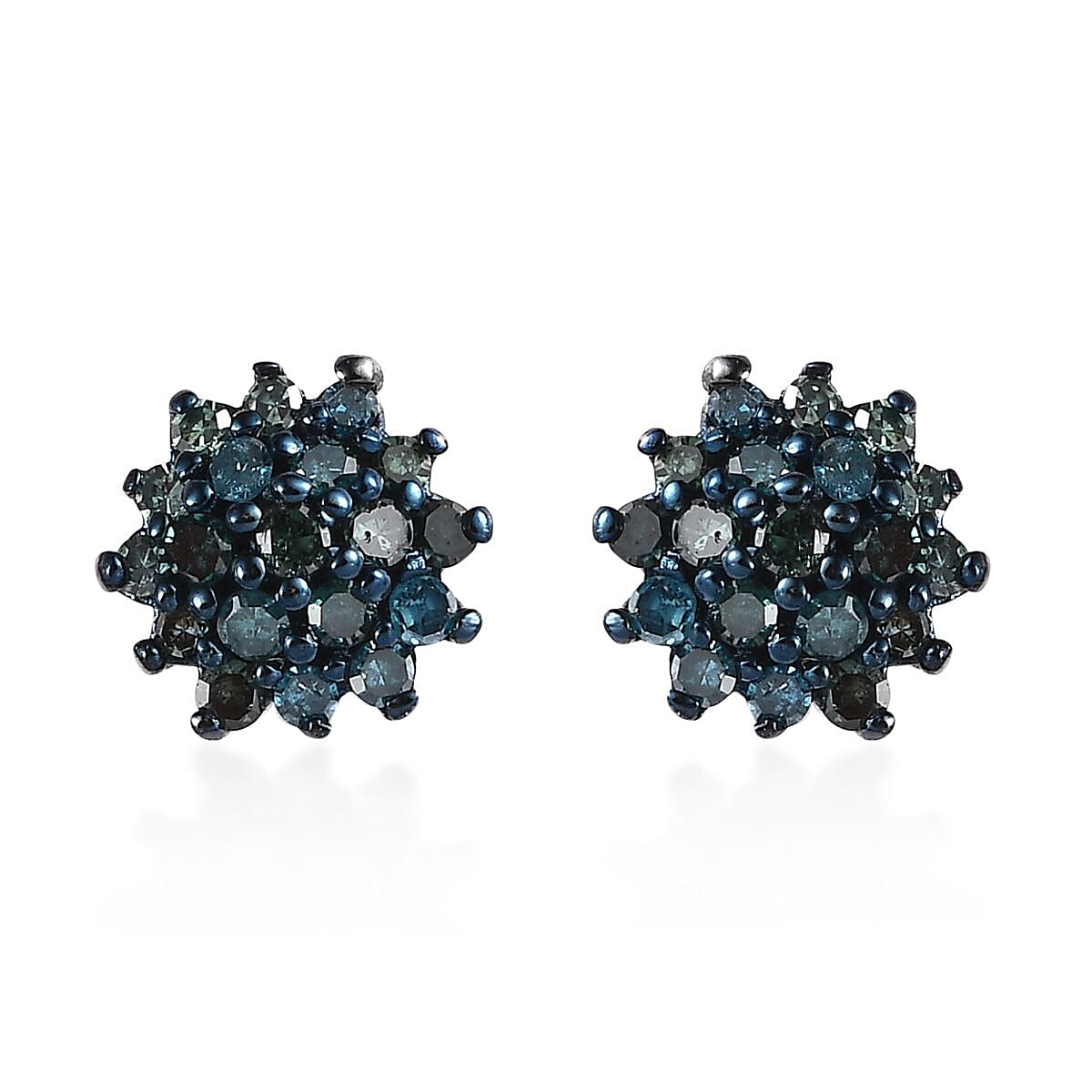 Blue Diamond Stud Earrings in Platinum Over Sterling Silver 0.25 ctw
