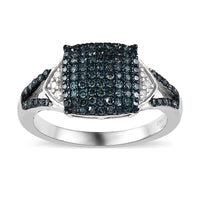 Blue Diamond (IR), Diamond Split Shank Ring in Platinum Over Sterling Silver (Size 10.0) 0.50 ctw
